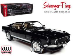 AutoWorld 1969 Ford Mustang GT 2+2 Raven Black 1/18 Scale Diecast Car AMM1292