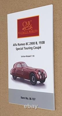 CMC 1/18 Scale M-107 1938 Alfa Romeo 8C 2900B Special Touring Coupe Burgundy