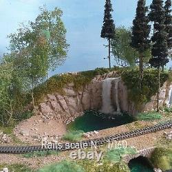 Diorama Forest with waterfall, lake, forest, mountain road, scale 132 to 1160