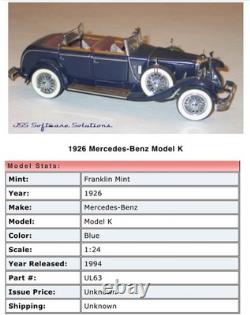 Franklin Mint 124 Scale Model 1926 Mercedes Benz (Type 630) Model K. Boxed
