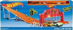 Hot Wheels Super 6-Lane Raceway Set Includes Six Hot Wheels 164 Scale Cars Race