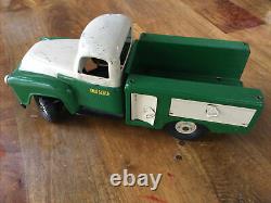 Vintage Tru Scale Green + White Service Truck, Pressed Steel Toy