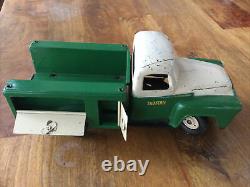 Vintage Tru Scale Green + White Service Truck, Pressed Steel Toy